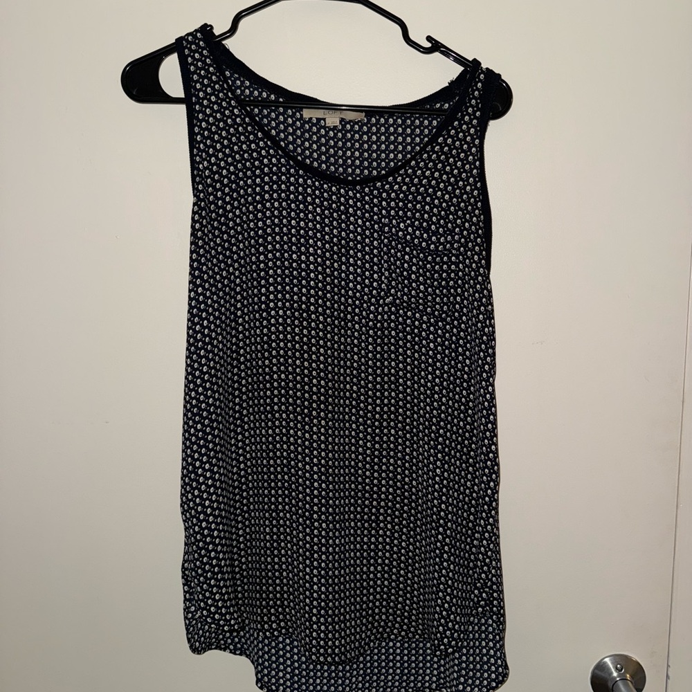 LOFT Sleeveless Top with Navy and White Dots